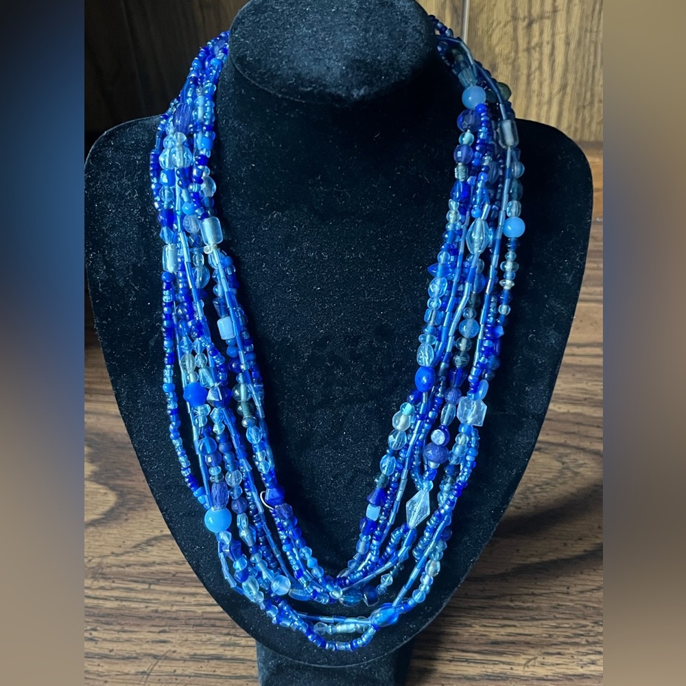 Elegant Blue Beaded 60” Necklace